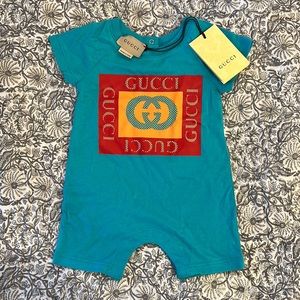 Baby boys Gucci one piece romper, blue 0-3 months